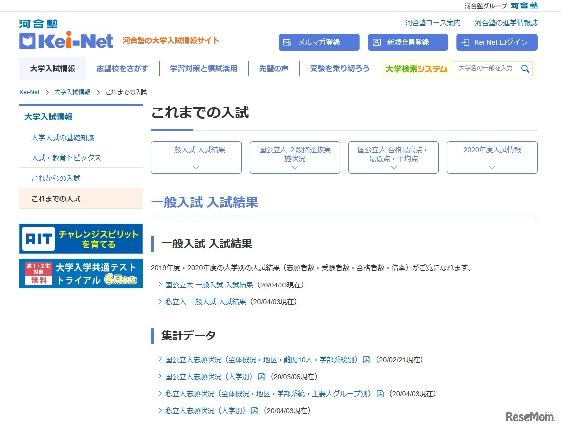 一般入試 入試結果