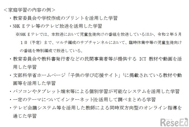 家庭学習の内容の例