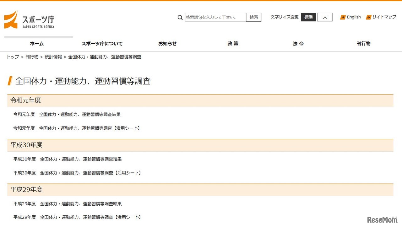 全国体力・運動能力、運動習慣等調査（全国体力テスト）