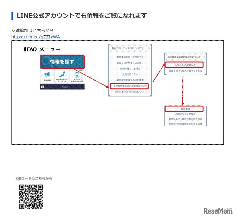 LINEアカウントからの情報閲覧（助成金）