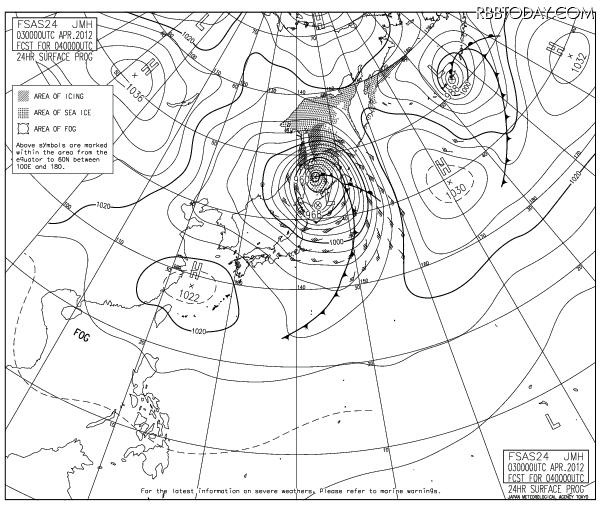 4日午前9時の予想天気時（気象庁発表）