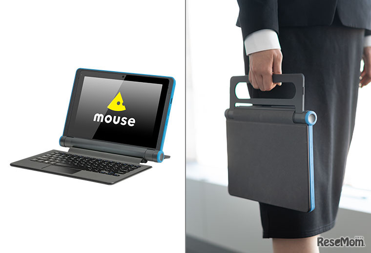 見やすい角度に調整できる一体型スタンドは持ち運びに便利なハンドルに