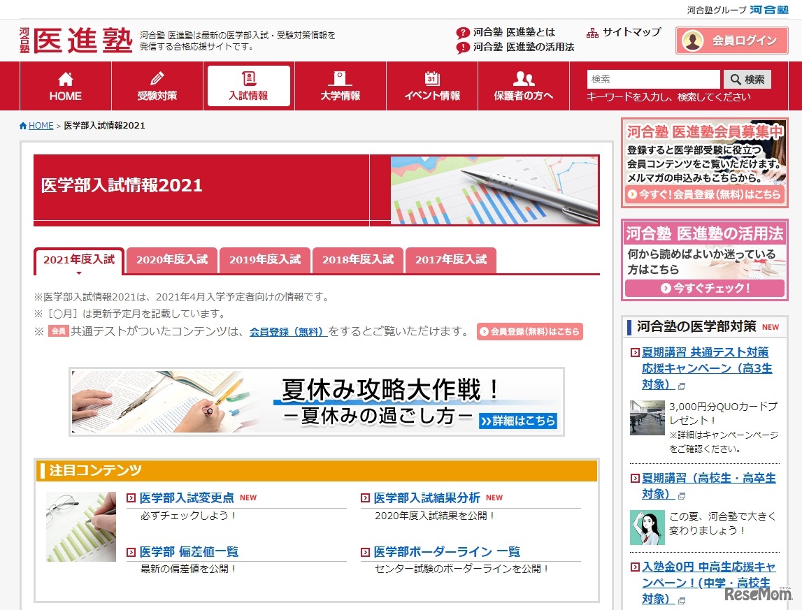 医学部入試情報2021