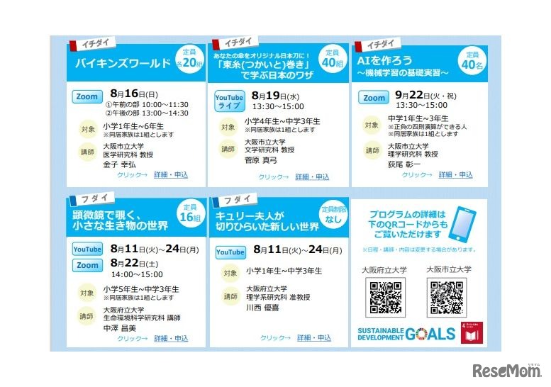 「府大★市大 小中学生サマーラボ」プログラム