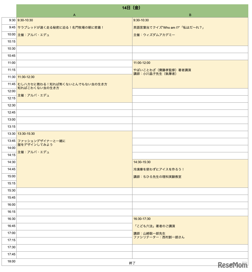 タイムテーブル（8月14日）
