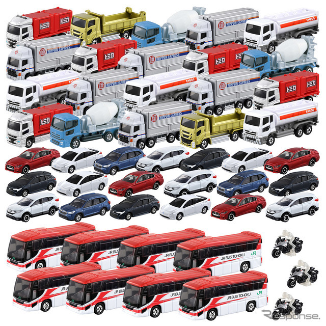 サービスエリア50台セット　販売価格：2万4750円、発売日：6月20日　(c) TOMY、ジェイアールバス東北株式会社商品化許諾済、日本通運株式会社商品化許諾済