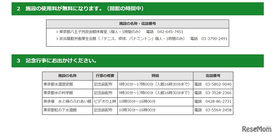 「都民の日」に施設の使用料が無料になる施設と記念行事を実施する施設