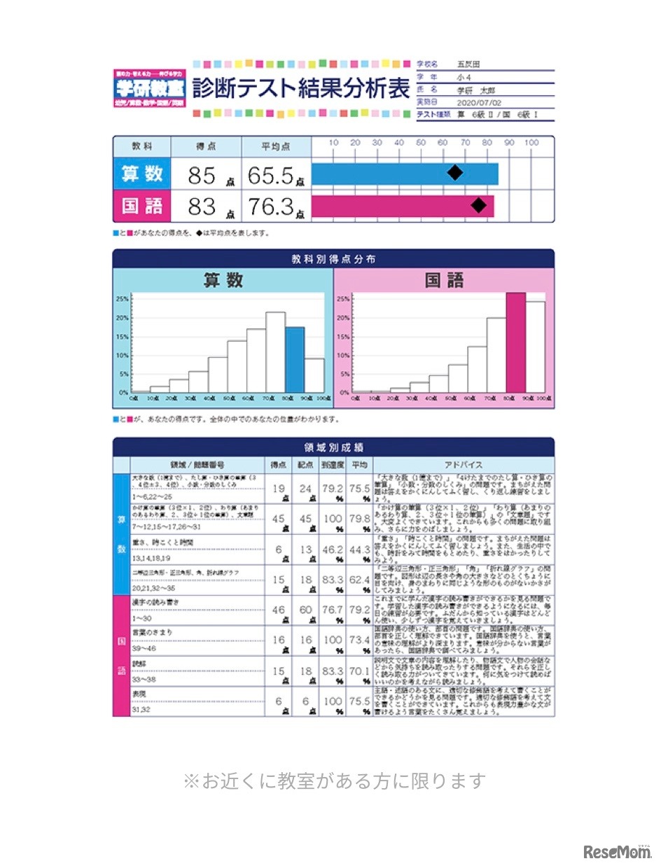 学力診断レポート（イメージ）