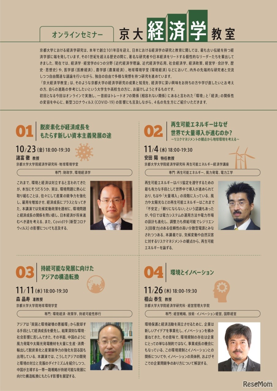 京大経済学教室オンラインセミナー　各講座内容