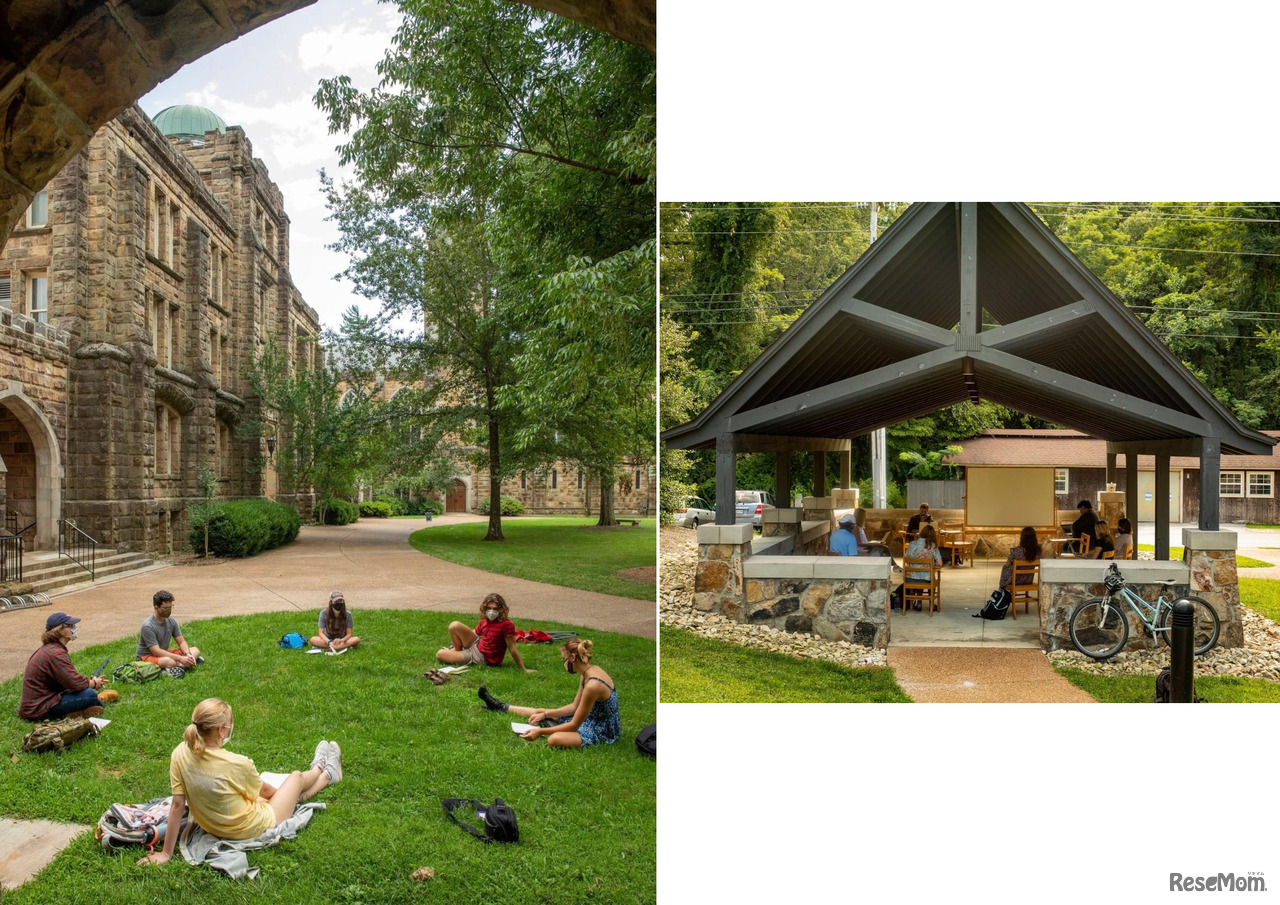 屋外ではテント以外の場所でも授業が行われる