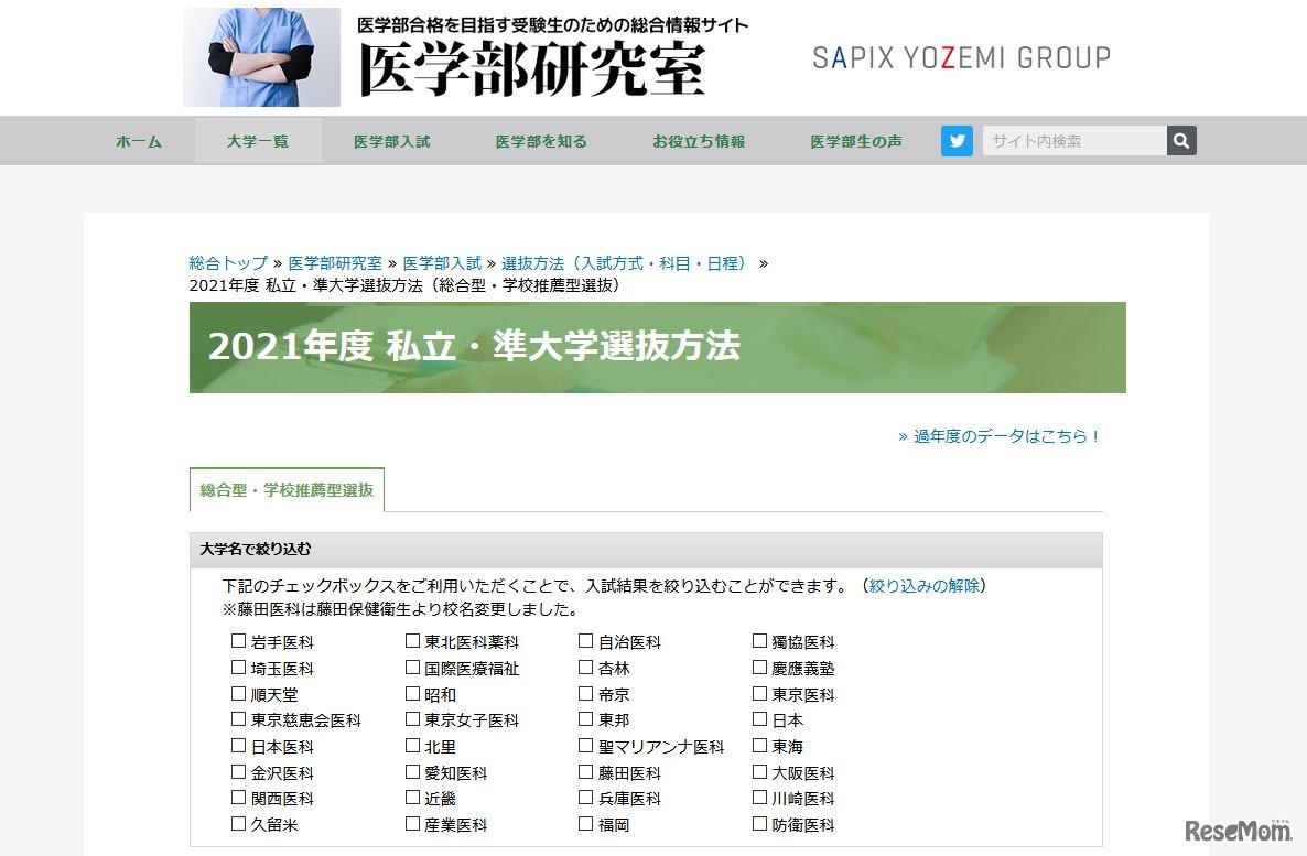 2021年度私立・準大学選抜方法（総合型・学校推薦型選抜）