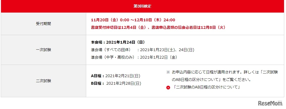 第3回検定の予定