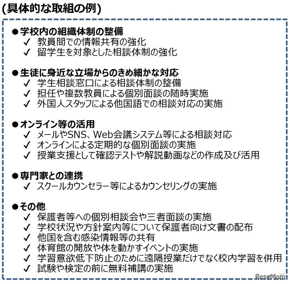 退学を防ぐための具体的な取組みの例