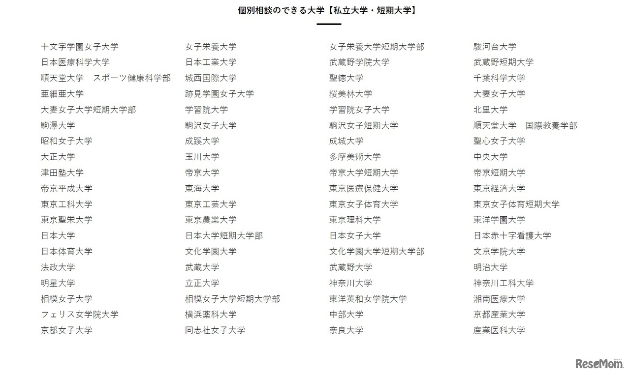 個別相談のできる大学