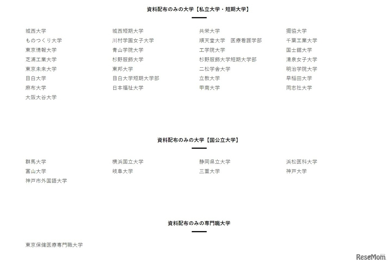 資料配布のみの大学