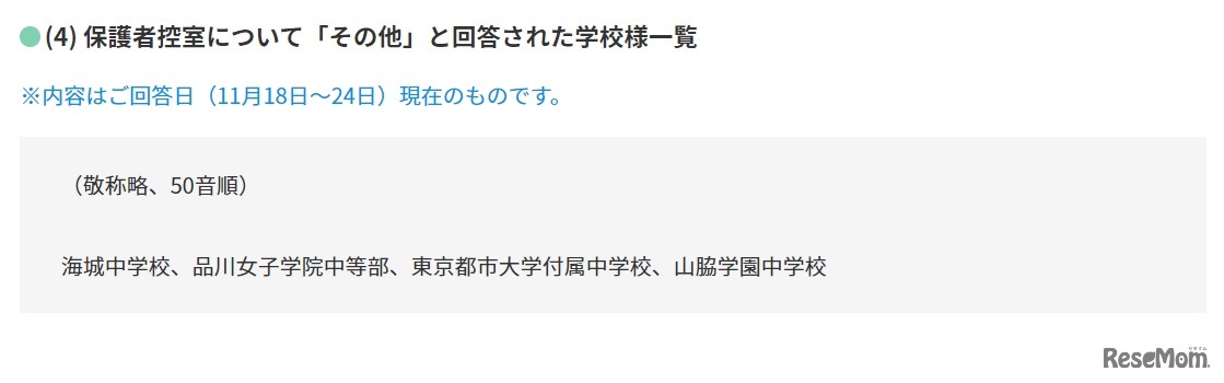 保護者控室について「その他」と回答した学校