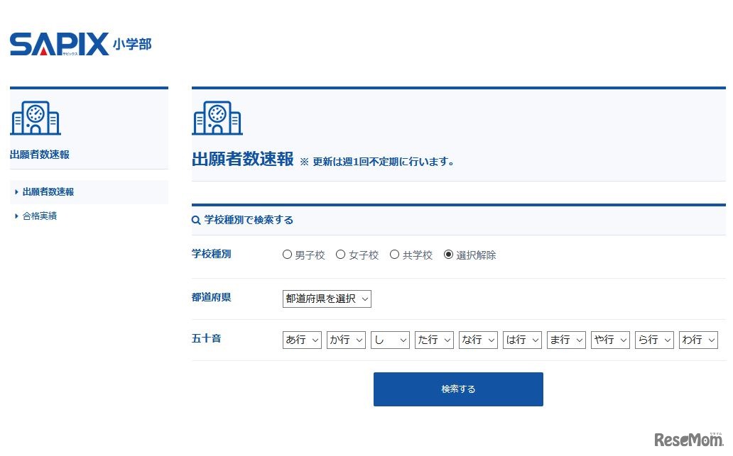 SAPIX小学部の出願者数速報