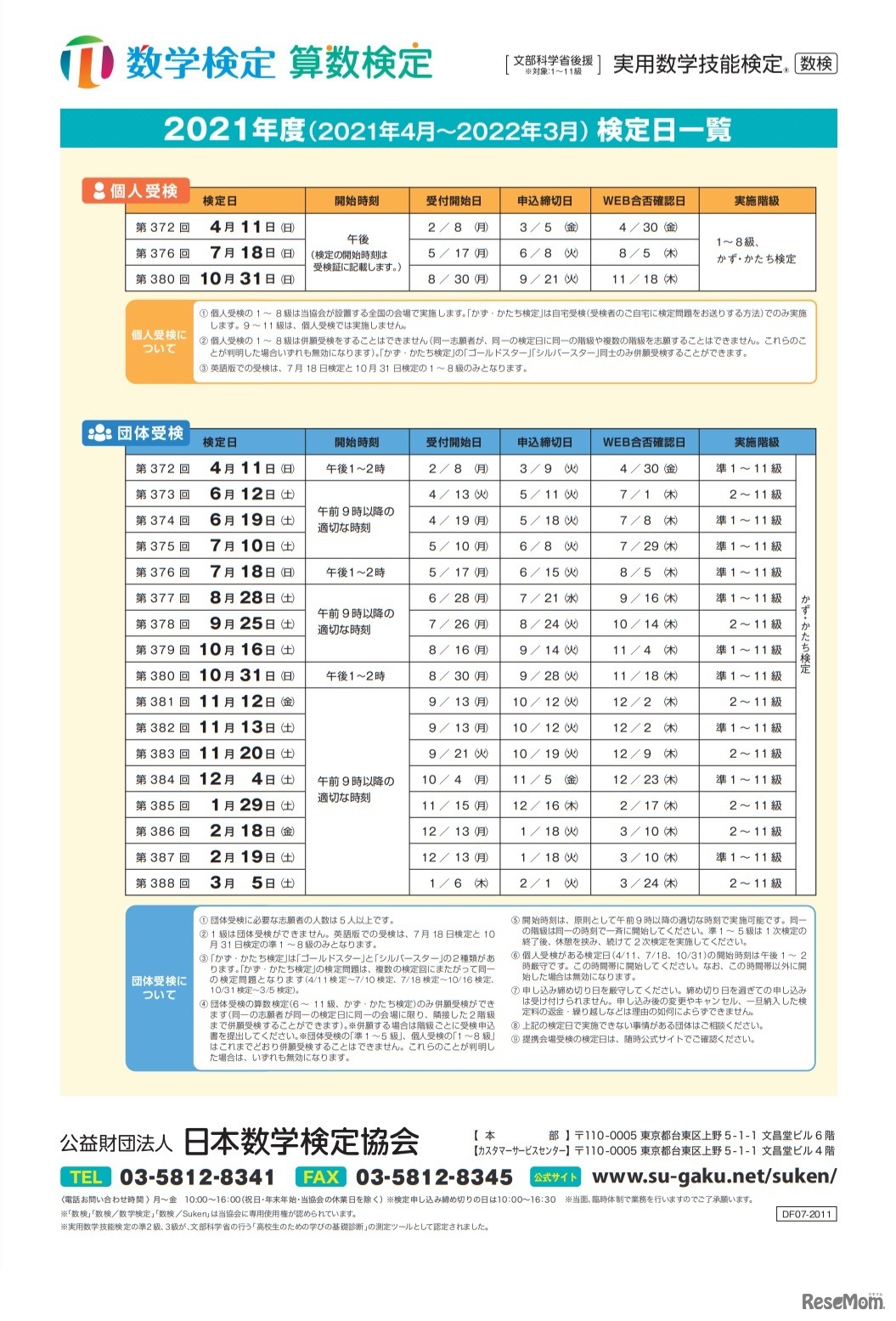 2021年度検定日一覧