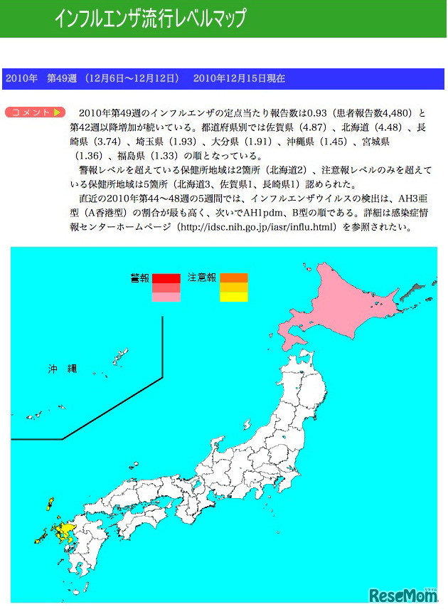 インフルエンザ流行マップ（第49週）