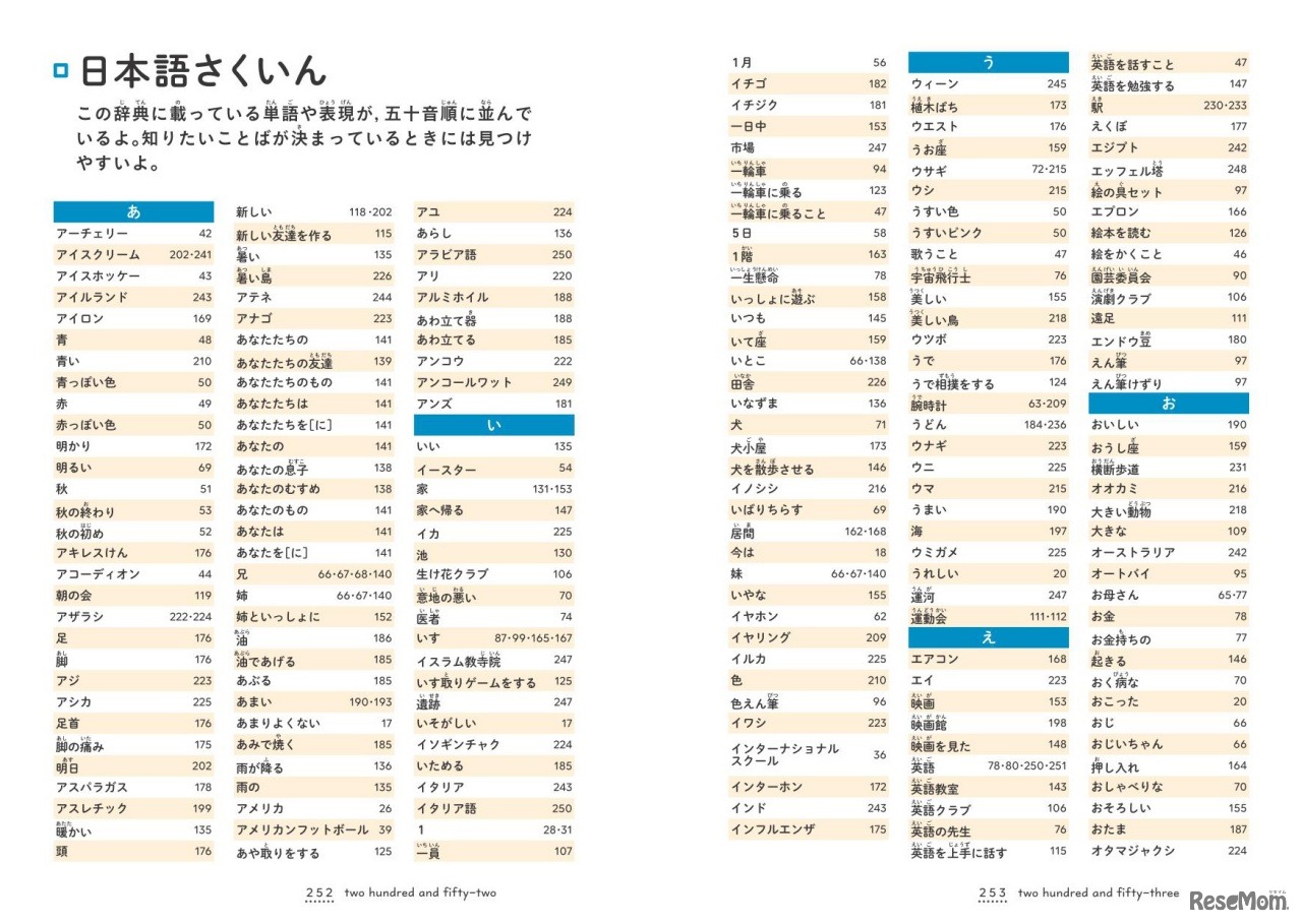 「日本語さくいん」のページ