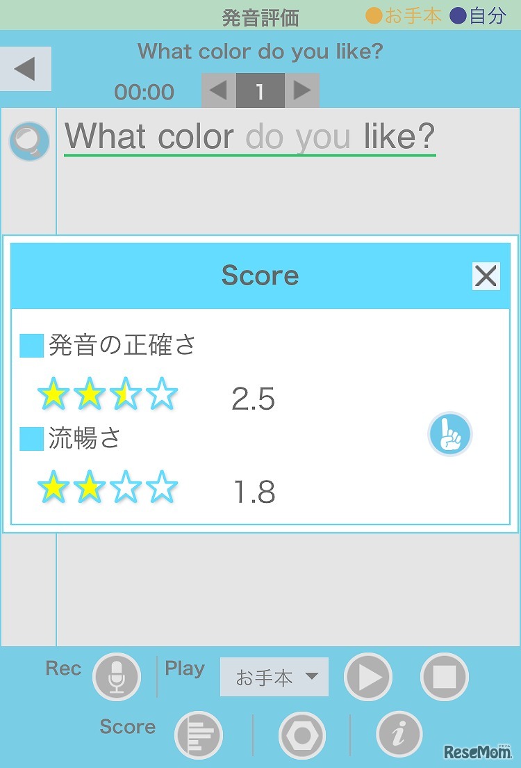 発音判定のスコア画面