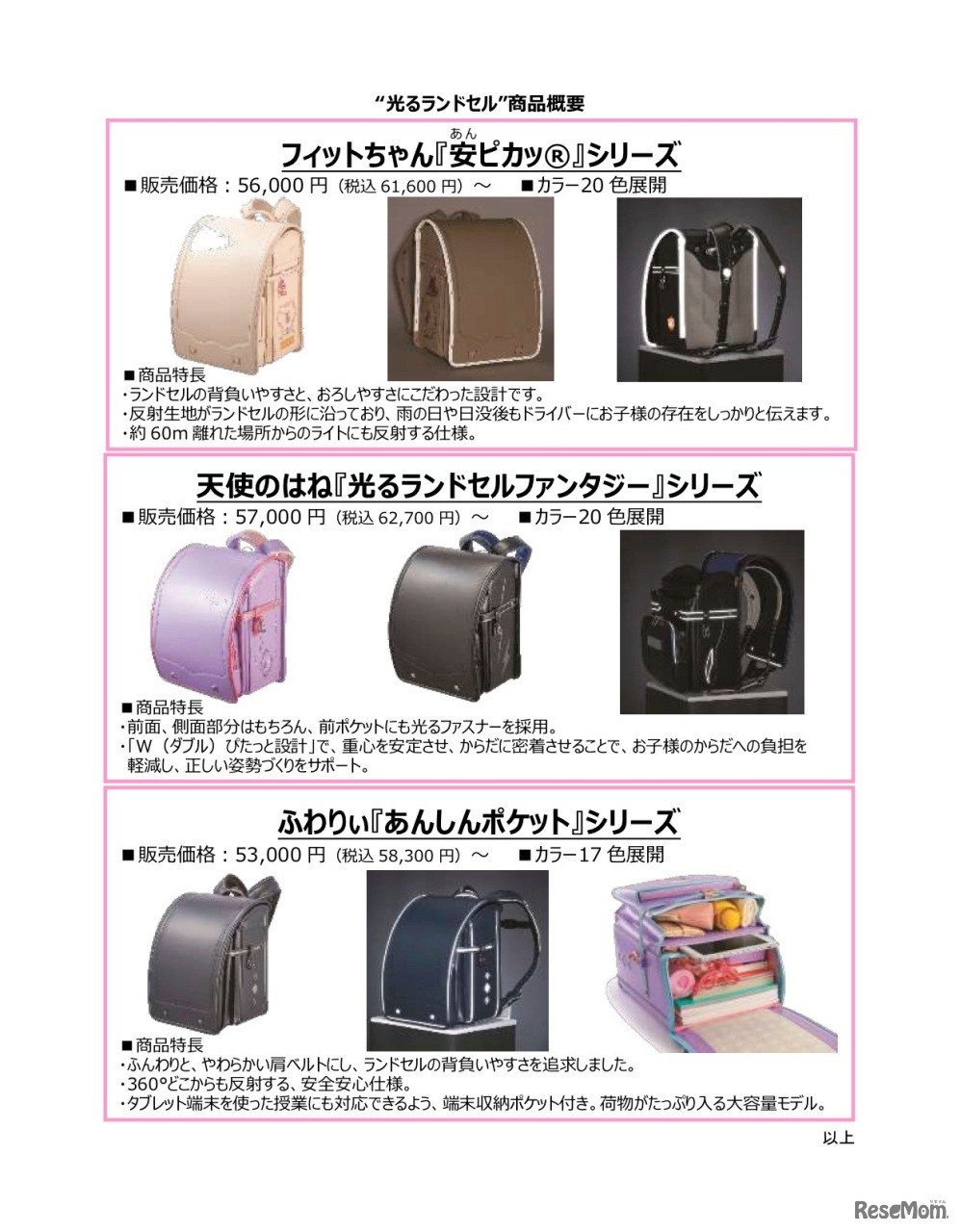 2022年 “光るランドセル”商品概要