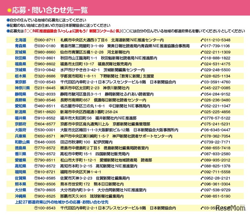 応募・問い合わせ先一覧