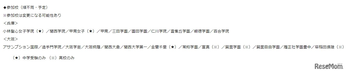 私立中学校・高等学校進学相談会　参加校