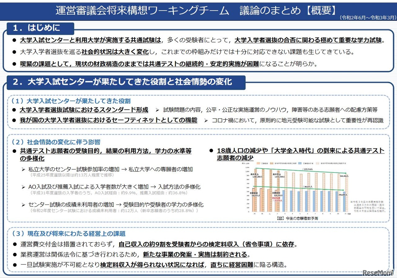 運営審議会将来構想ワーキングチーム 議論のまとめ（概要）