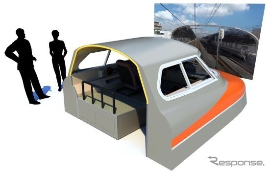 2階「キッズロマンスカーパーク」に設けられる電車運転シミュレータのイメージ。7000形LSE車の高運転台から見た運転風景やコクピットが、実際に運転していた運転士のテストを踏まえてリアルに再現される。