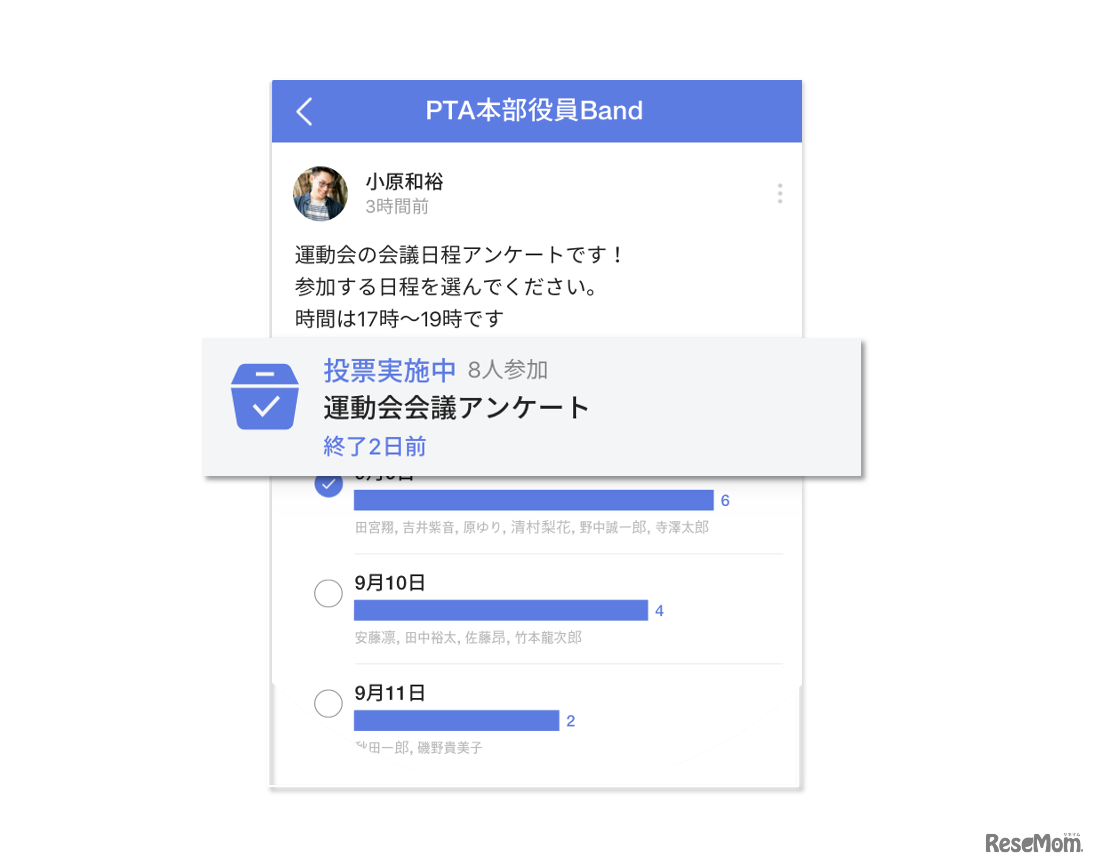 グループコミュニケーションアプリ「BAND」のアンケート機能