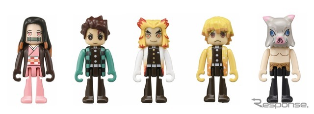 付属する5体のプラキッズ。左から「竈門 禰豆子」「竈門 炭治郎」「煉獄 杏寿郎」「我妻 善逸」「嘴平 伊之助」(c) 吾峠呼世晴/集英社・アニプレックス・ufotable　(c) TOMY