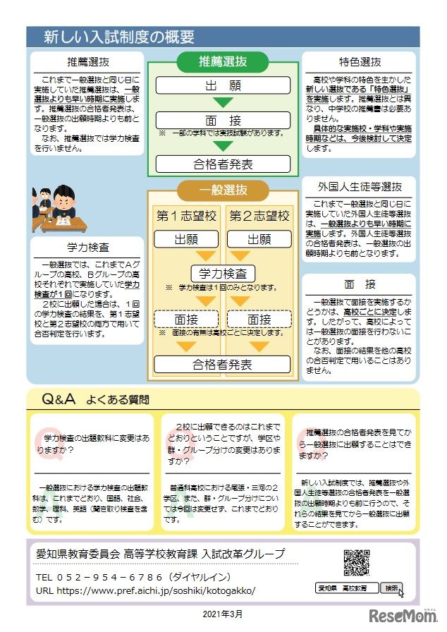 リーフレット「令和5（2023）年度入試から公立高校の入試制度が変わります！」