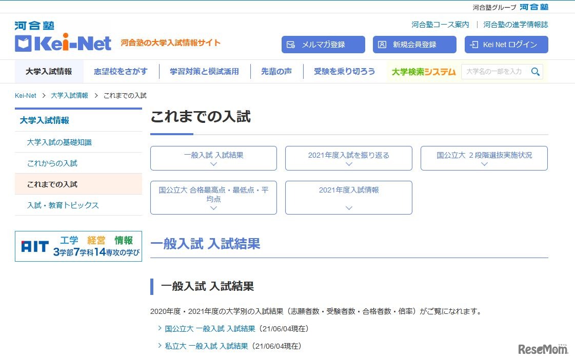 これまでの入試