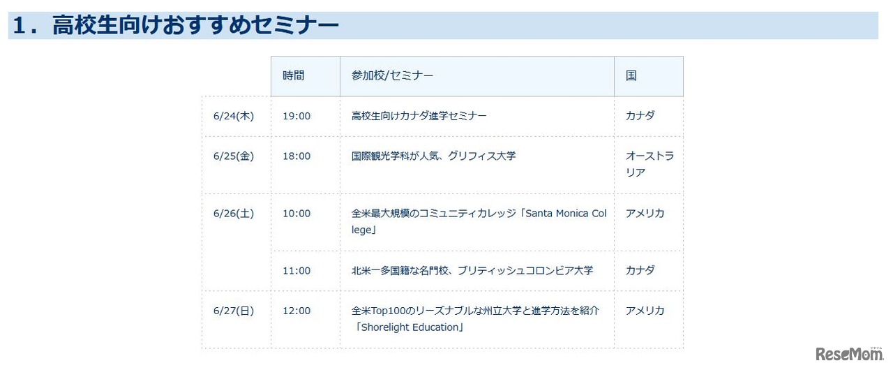 高校生向けお勧めセミナー