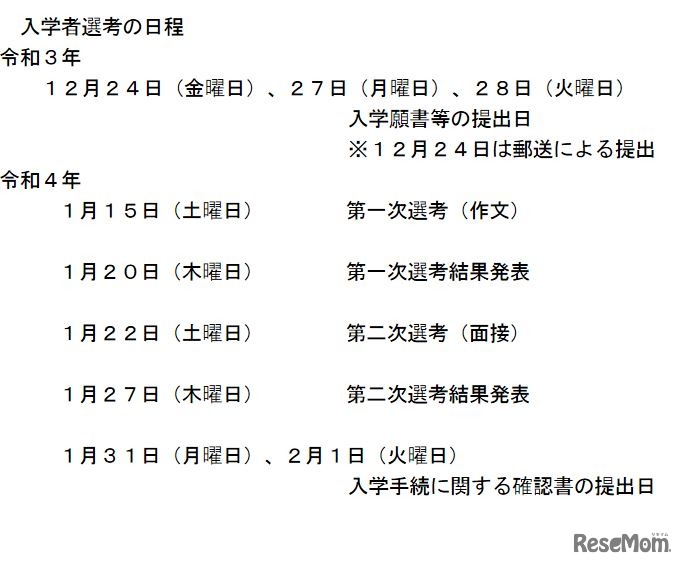 入学者選考の日程