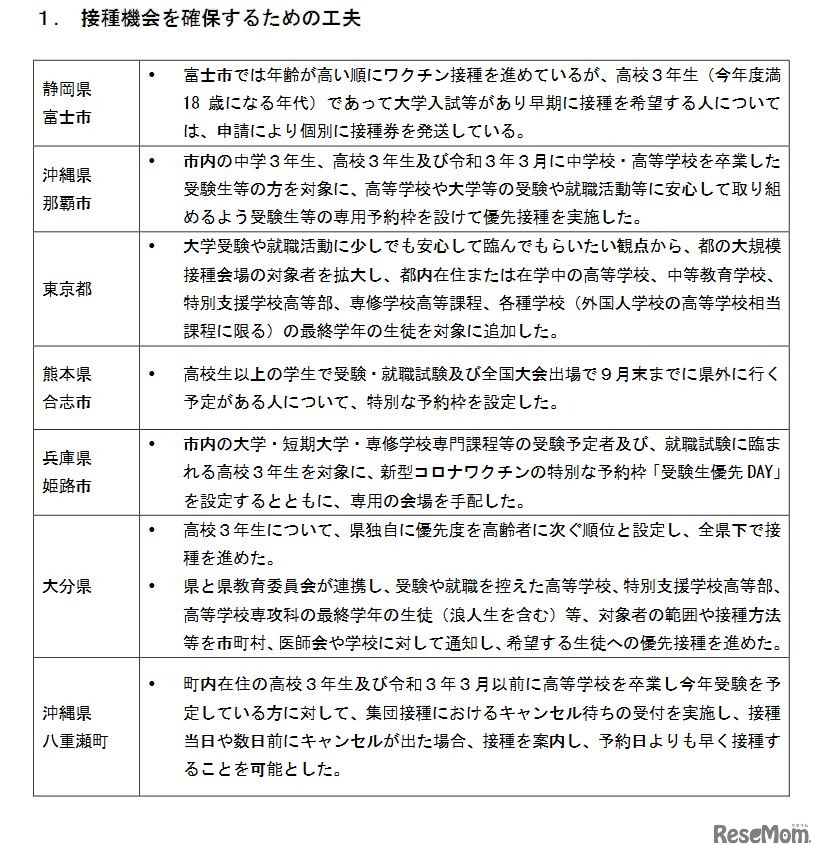 接種機会を確保するための工夫