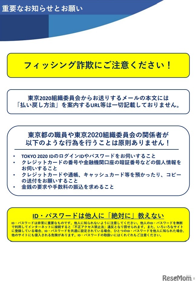 チケット代払い戻しの金融機関口座登録について（一部）