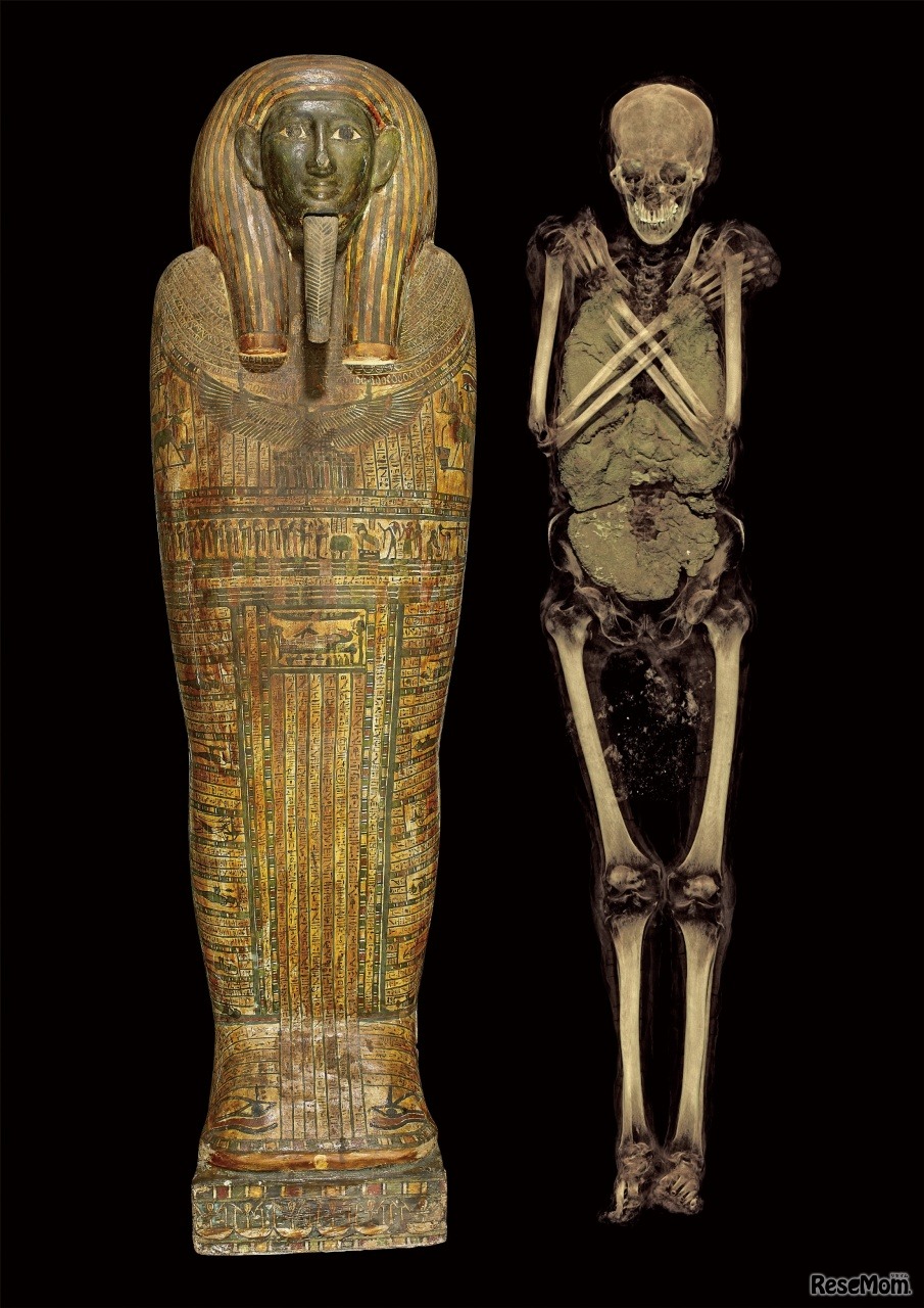 アメンイリイレトの内棺と、ミイラのCTスキャン画像から作成した3次元構築画像／末期王朝時代・第26王朝、前600年頃、大英博物館蔵　(c) The Trustees of the British Museum