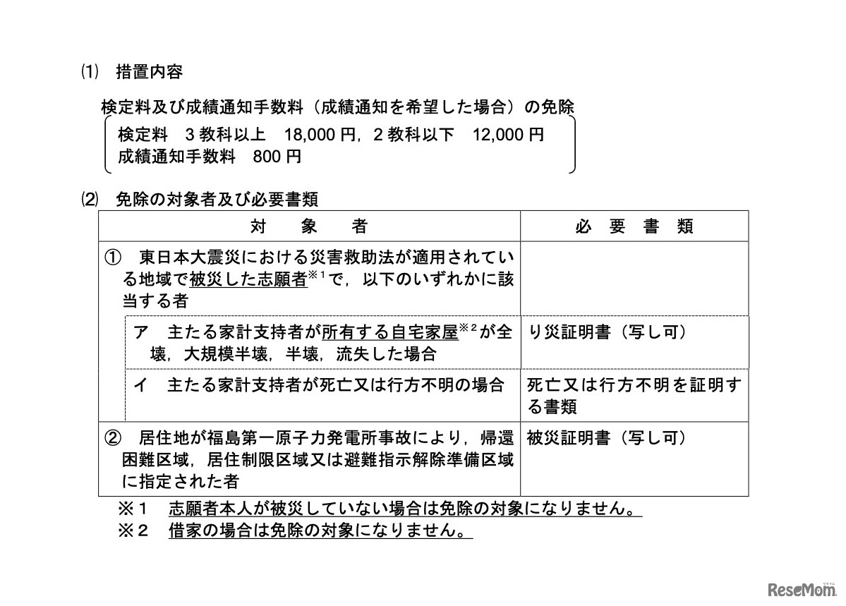 東日本大震災にともなう令和4年度大学入学共通テストに関する措置について