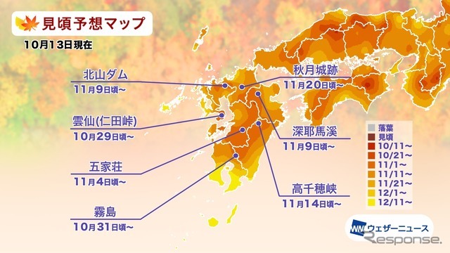 エリア別の紅葉見頃予想