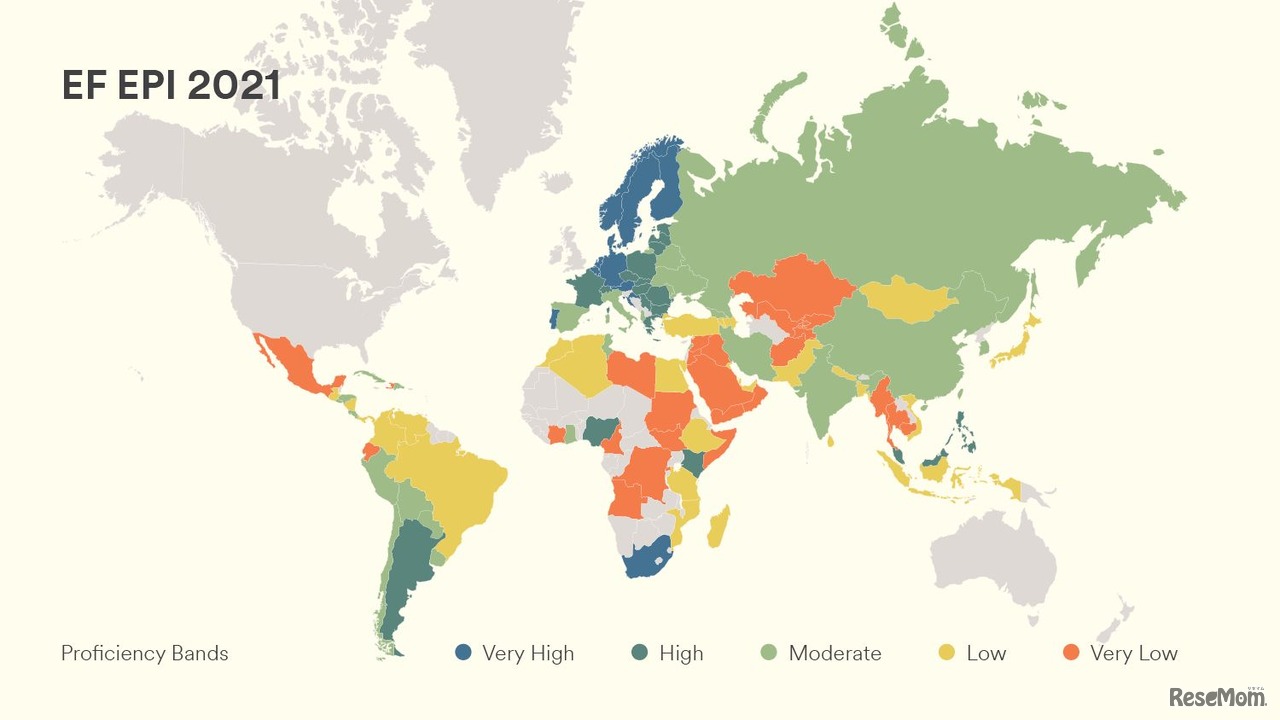 英語能力レベルの世界分布