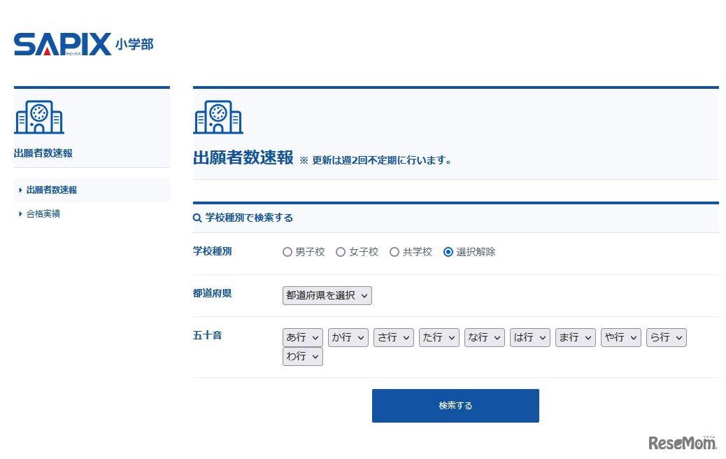 SAPIX小学部 出願者数速報