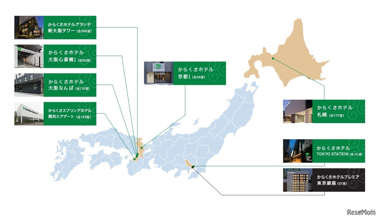 全国8か所の観光客向けホテル