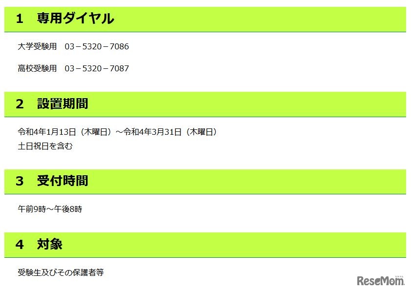 受験総合相談窓口の概要