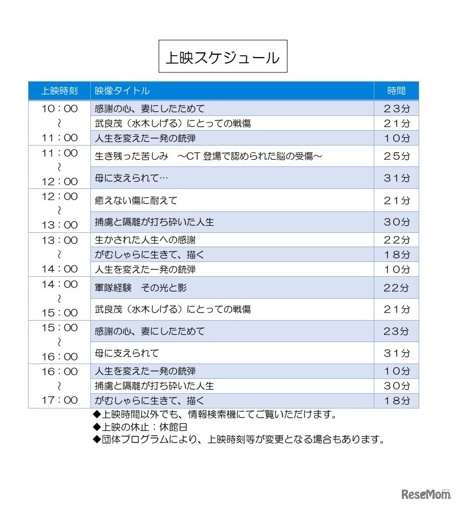 証言映像上映スケジュール