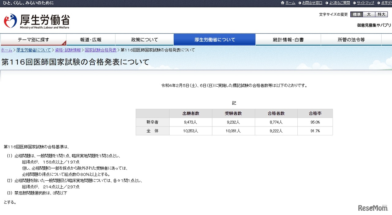 第116回医師国家試験の合格発表