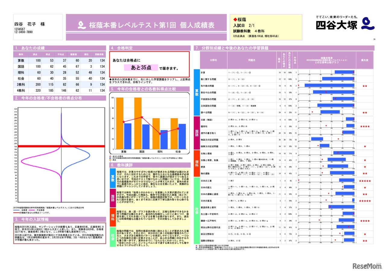 成績帳票　桜蔭本番レベルテスト（見本）