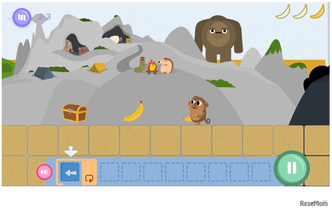 【初級編】 矢印や繰り返しブロックを組み合わせて、サルを動かしてバナナを手に入れる。プログラミングの基礎を学ぶビジュアルプログラミング