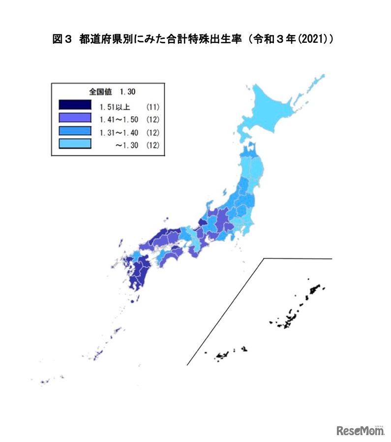 都道府県別にみた合計特殊出生率（令和3年・2021）